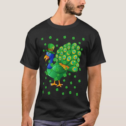Irish Shamrock Leprechaun Peacock Bird St Patrick' T-Shirt (Vorderseite)