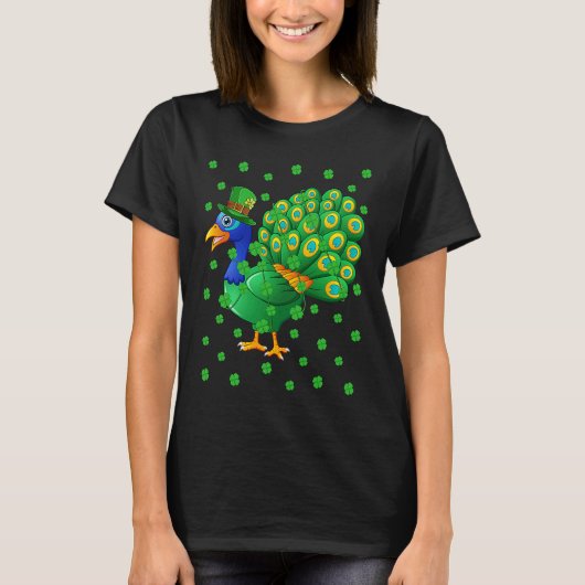 Irish Shamrock Leprechaun Peacock Bird St Patrick' T-Shirt (Vorderseite)
