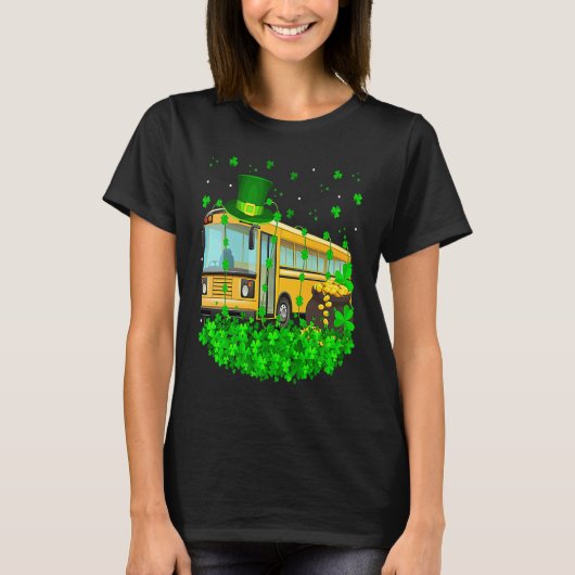 Irish Shamrock Leprechaun School Bus St Patrick's T-Shirt (Vorderseite)