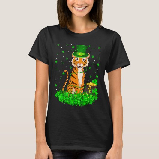 Irish Shamrock Leprechaun Tiger St Patrick's Day T-Shirt (Vorderseite)