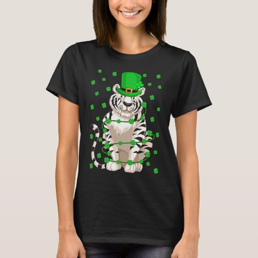 Irish Shamrock Leprechaun White Tiger St Patrick's T-Shirt (Vorderseite)
