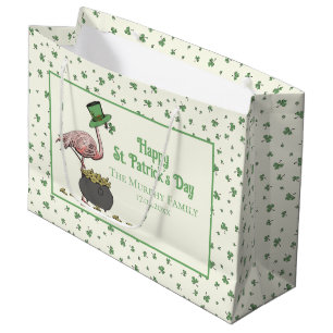 Irish Shamrock Pink Flamingo St Patricks Day Elfen Große Geschenktüte