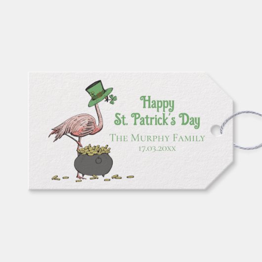Irish Shamrock Pink Flamingo St Patricks Day Geschenkanhänger (Vorderseite (Horizontal))