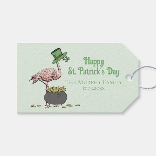 Irish Shamrock Pink Flamingo St Patricks Day Geschenkanhänger (Vorderseite (Horizontal))