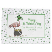 Irish Shamrock Pink Flamingo St Patricks Day Große Geschenktüte (Rückseite)