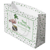 Irish Shamrock Pink Flamingo St Patricks Day Große Geschenktüte (Rückseite Schrägansicht)