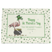 Irish Shamrock Pink Flamingo St Patricks Day Ivory Große Geschenktüte (Vorderseite)