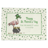 Irish Shamrock Pink Flamingo St Patricks Day Ivory Große Geschenktüte (Rückseite)