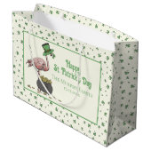 Irish Shamrock Pink Flamingo St Patricks Day Ivory Große Geschenktüte (Rückseite Schrägansicht)