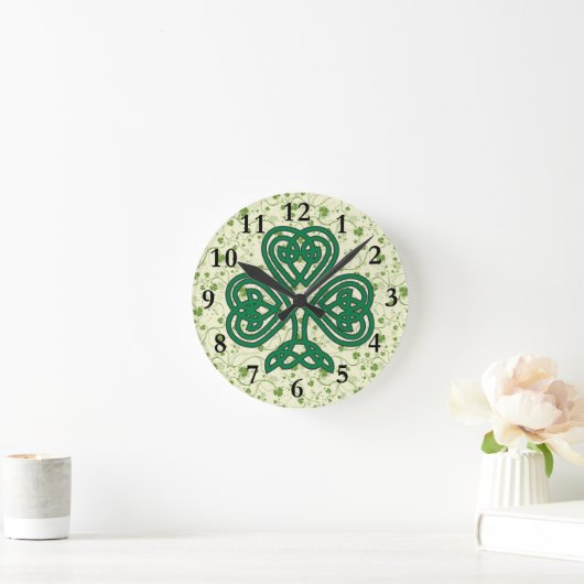 IRISH SHAMROCK SYMBOL CLOCK RUNDE WANDUHR (Zuhause)