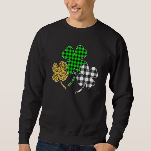 Irish Shamrocks Leopard Buffalo Plaid St Patrick's Sweatshirt (Vorderseite)