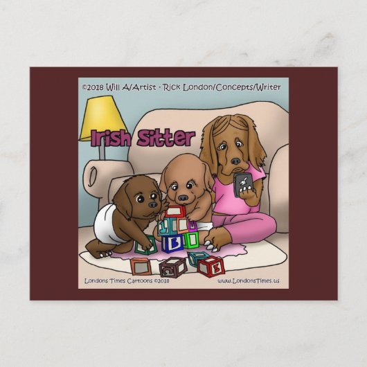 Irish Sitter - Babysitting Hunde Funny Postcard Postkarte (Vorderseite)