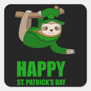 IRISH SLOTH Happy St Patricks Day Geschenk Kinder Quadratischer Aufkleber