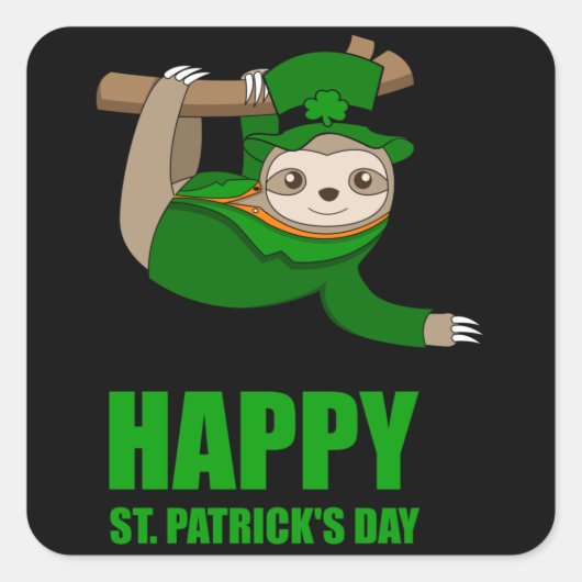 IRISH SLOTH Happy St Patricks Day Geschenk Kinder Quadratischer Aufkleber (Vorderseite)