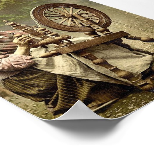 Irish Spinner and Spinning Wheel. Grafschaft Galwa Poster (Ecke)