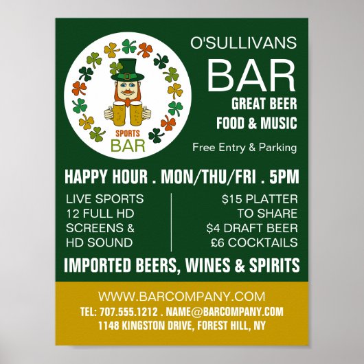 Irish Sports Bar, Pub/Brauerei Werbung Poster (Vorne)