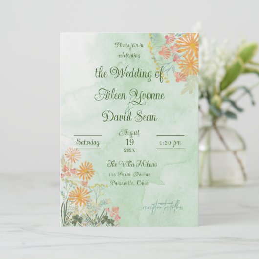 Irish Springtime Daisies Wedding Einladung (Stehend Vorderseite)