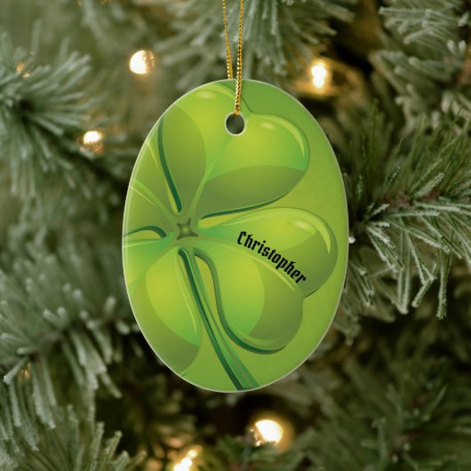 Irish St. Patrick's Day Green Kleeblatt Personaliz Keramik Ornament (Baum)