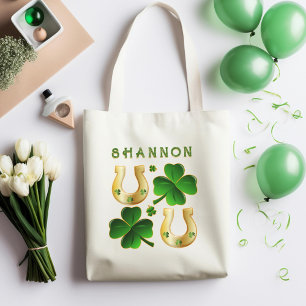 Irish St. Patricks Day Grüne Kleeblätter und Hufei Tragetasche