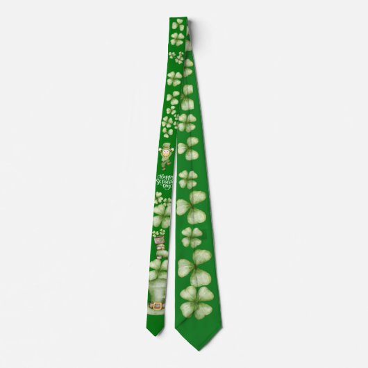 Irish St Patricks Day Kleeblatt Print Neck Tie Krawatte (Rückseite)