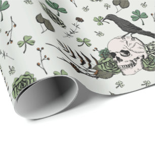 Irish St Patricks Day Skulls and Clovers Floral Geschenkpapier
