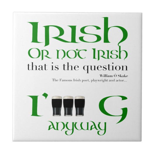 Irish St Patrick's Day White Tile Fliese (Vorderseite)