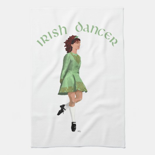 Irish Step Dancer - Green Geschirrtuch (Vertikal)
