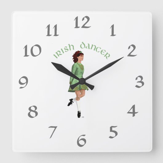 Irish Step Dancer - Green Quadratische Wanduhr (Vorderseite)