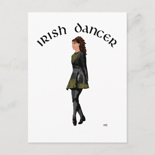 Irish Step Dancer - Schwarzes Kleid, Brünettes Haa Postkarte (Vorderseite)