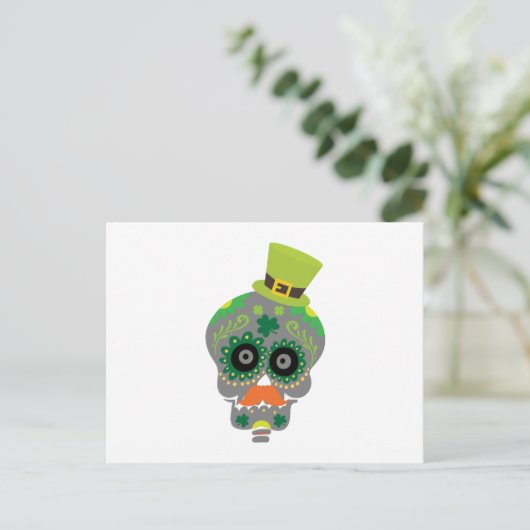 Irish Sugar Skull Funny St Patricks Day Postkarte (Stehend Vorderseite)