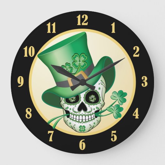 Irish Sugar Skull Große Wanduhr (Vorderseite)