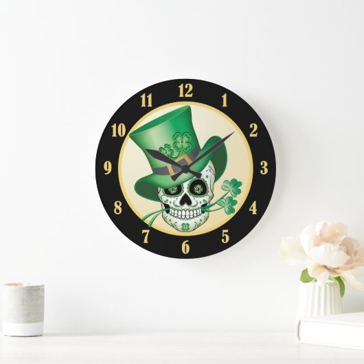 Irish Sugar Skull Große Wanduhr (Zuhause)