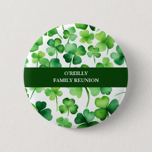 Irish Surname Watercolor Kleeblatt Button