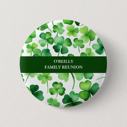 Irish Surname Watercolor Kleeblatt Button (Vorderseite)