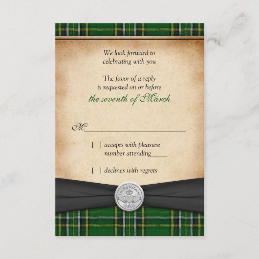 Irish Tartan Celtic Claddagh Lucky Wedding RSVP (Vorderseite)