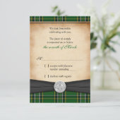 Irish Tartan Celtic Claddagh Lucky Wedding RSVP Karte (Stehend Vorderseite)