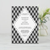 Irish Tartan Diamond Black Grey Wedding Einladung (Stehend Vorderseite)