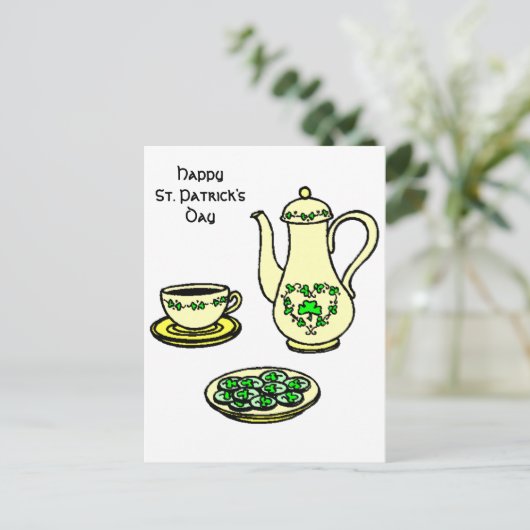 Irish Tea Set Happy St. Patrick's Day Postcard Postkarte (Stehend Vorderseite)