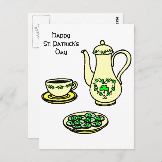 Irish Tea Set Happy St. Patrick's Day Postcard Postkarte (Vorne/Hinten)