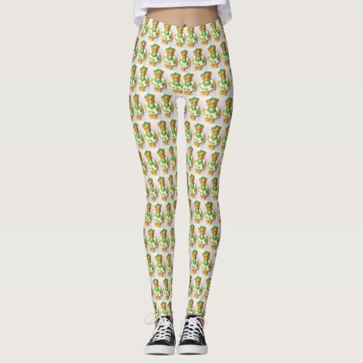 Irish Teddy Bear St. Pat'ricks Day Print Leggings (Vorderseite)