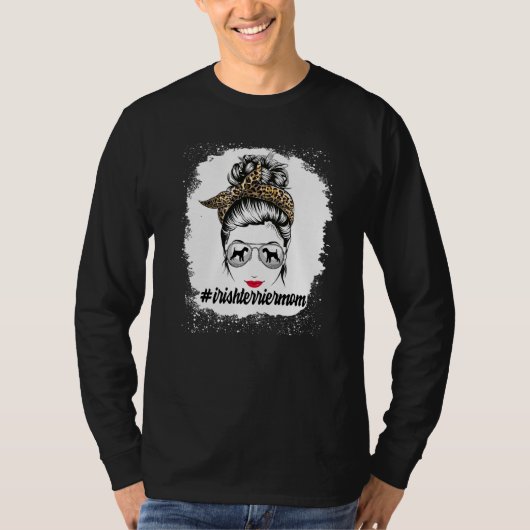 Irish Terrier Dog Mama Bleached Messy Bun Leopard T-Shirt (Vorderseite)