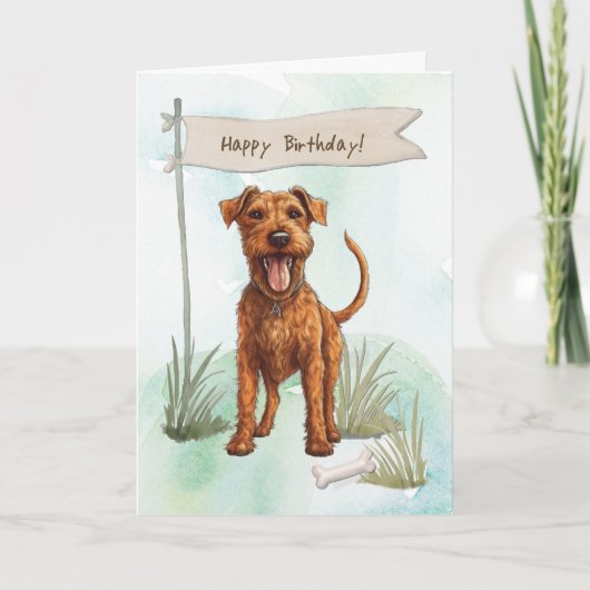 Irish Terrier Dog Outdoor under Birthday Sign Karte (Vorderseite)