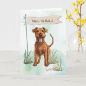 Irish Terrier Dog Outdoor under Birthday Sign Karte (Gelbe Blume)