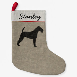 Irish Terrier Dog Silhouette Custom Imitats Linen Kleiner Weihnachtsstrumpf