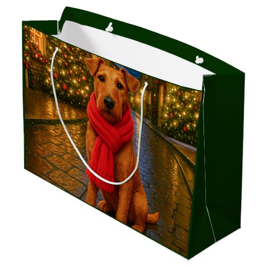 Irish Terrier Holiday  Große Geschenktüte (Rückseite Schrägansicht)
