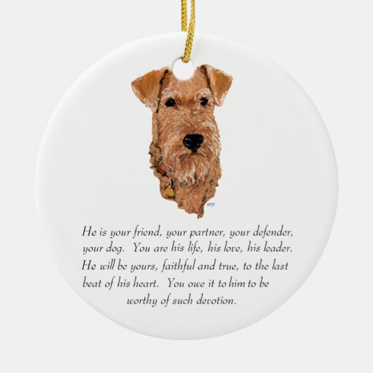 Irish Terrier Keepake - Männlich Keramikornament (Vorne)