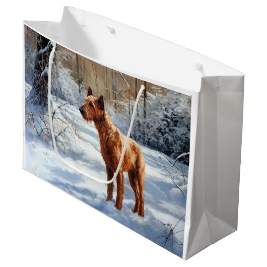 Irish Terrier Let It Snow Weihnachten Große Geschenktüte (Vorderseite Schrägansicht)