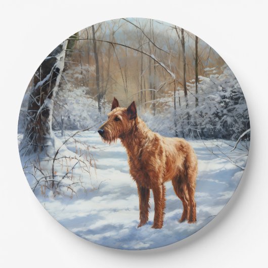 Irish Terrier Let It Snow Weihnachten Pappteller (Vorderseite)