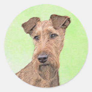 Irish Terrier Painting - Niedliche Hundekunst Runder Aufkleber