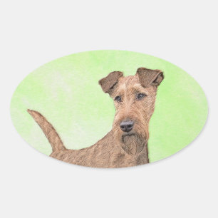 Irish Terrier Painting - Niedliche Original Dog Ar Ovaler Aufkleber